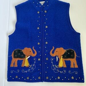 Vintage Lisa International elephant zippered vest L
Royal blue